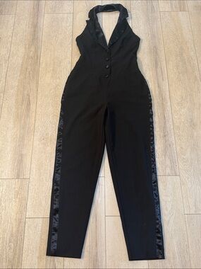 Ashley Park Black Halter Jumpsuit Satin Trim Women’s Size 6